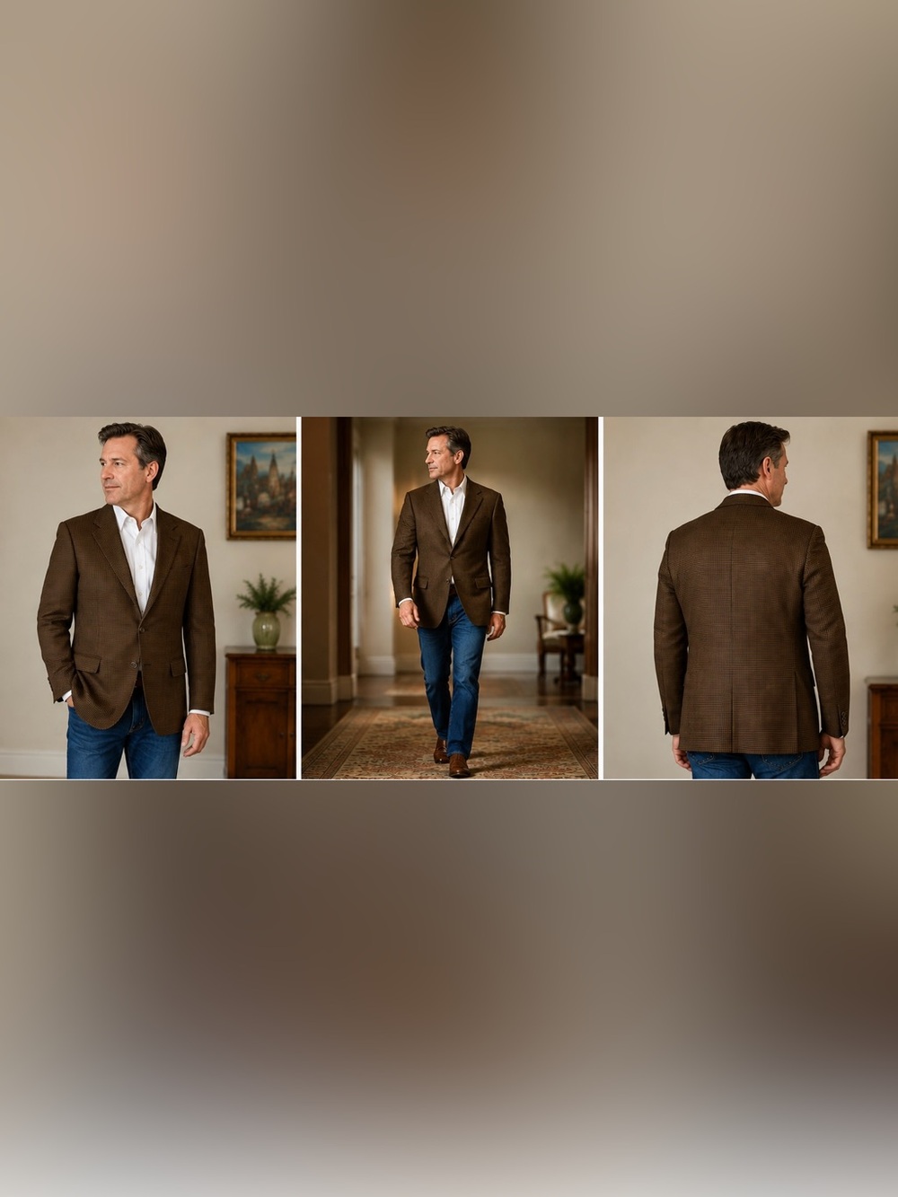 Vintage Ermenegildo Zegna Pure Cashmere Blazer US 40 Brown Houndstooth Italy NWT